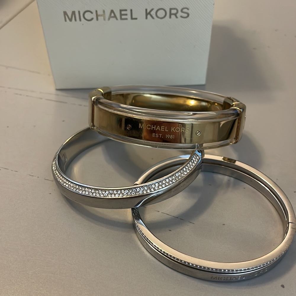 3 Michael Kors Bracelets - 2 silver and 1 gold